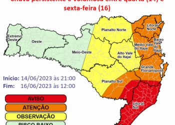 Defesa Civil alerta para chuva forte no Sul de SC entre quinta e sexta-feira